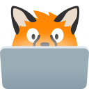 A blobfox on a computer