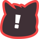 A blobfox outline in red, with an exclamation mark