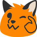 A blobfox winking point to its forehead